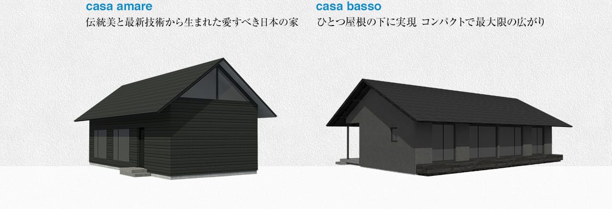 casa amare：伝統美と最新技術から生まれた愛すべき日本の家、casa basso：ひとつ屋根の下に実現 コンパクトで最大限の広がり